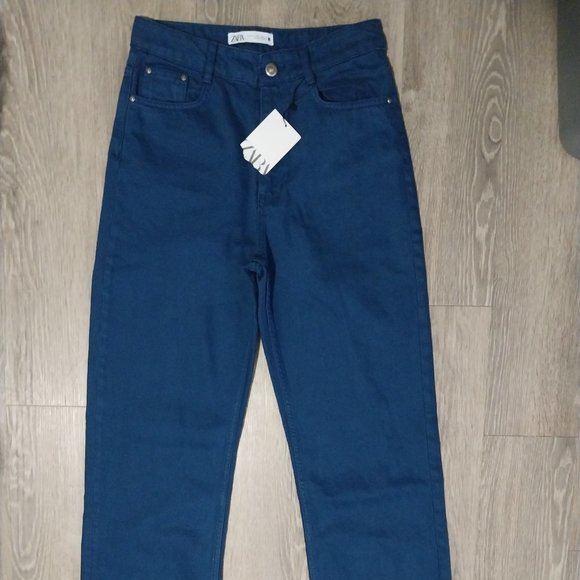 Zara Blue Denim Pants NWT Size 6 - Picture 3 of 7
